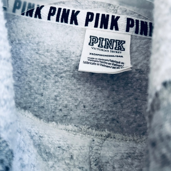 PINK Victoria’s Secret  GRAY & WHITE HOODED CROPPED SWEATSHIRT  Size XS - Picture 5 of 12